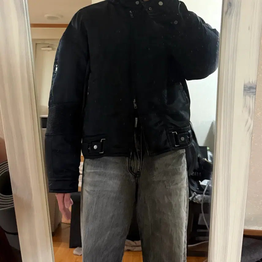 [BUNJANG] ELMOOD Suzuki Quilted Motorcycle Jacket (Black/46) / 엘무드 - 스즈키 퀼티드 모터사이클 자켓 (블랙/46)