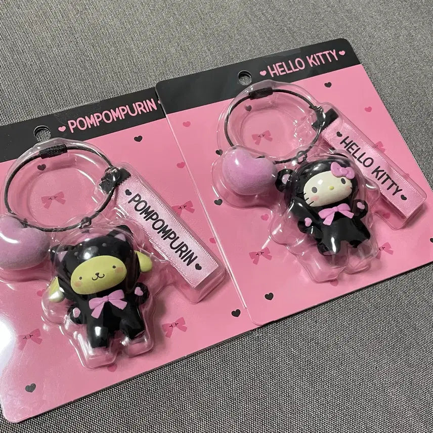 [BUNJANG] Hello Kitty &amp; Pompompurin Black Bear Doll Keyring / 헬로키티/폼폼푸린 블랙 곰돌이 인형 키링