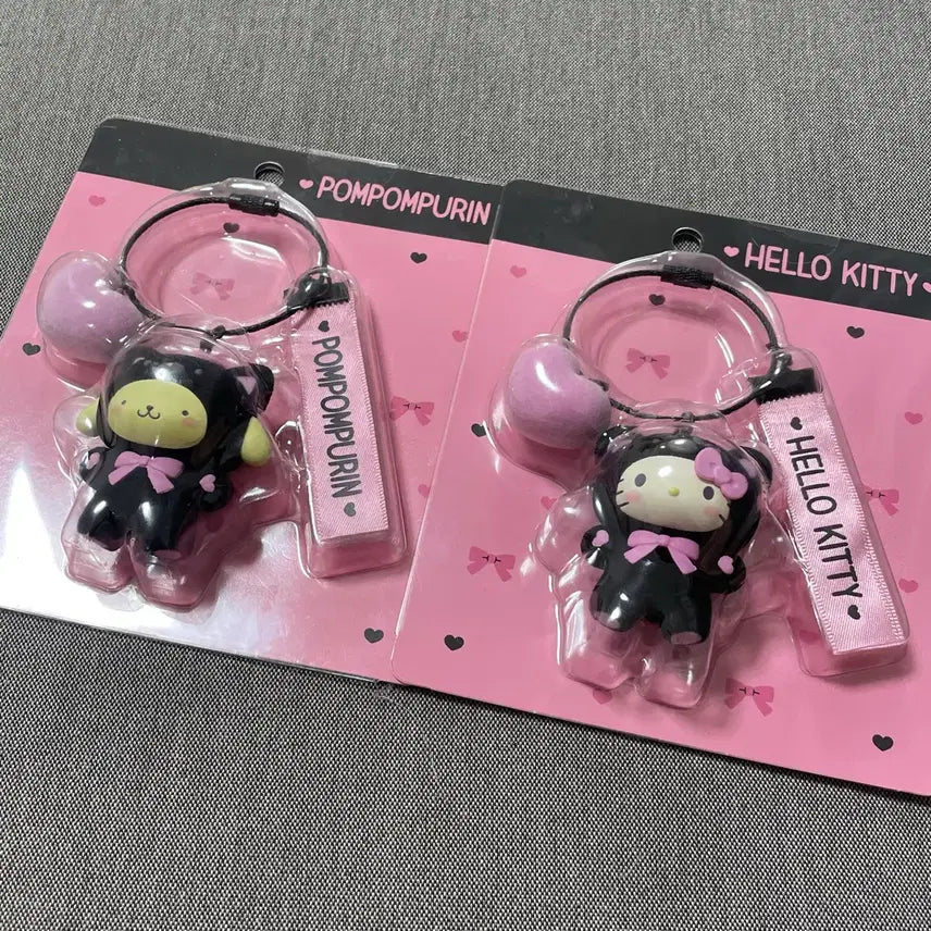 [BUNJANG] Hello Kitty &amp; Pompompurin Black Bear Doll Keyring / 헬로키티/폼폼푸린 블랙 곰돌이 인형 키링