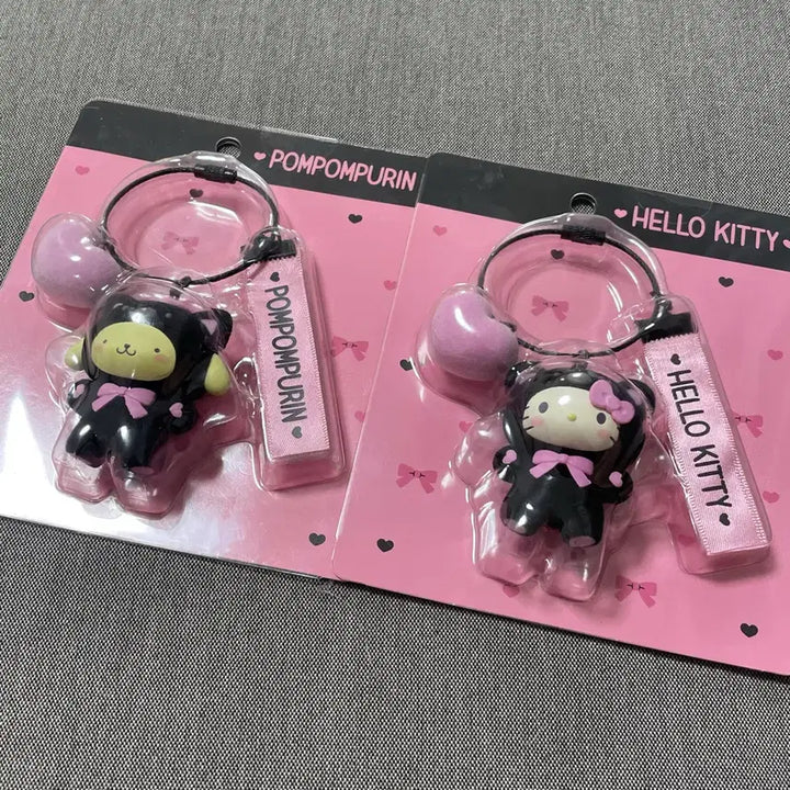 [BUNJANG] Hello Kitty &amp; Pompompurin Black Bear Doll Keyring / 헬로키티/폼폼푸린 블랙 곰돌이 인형 키링