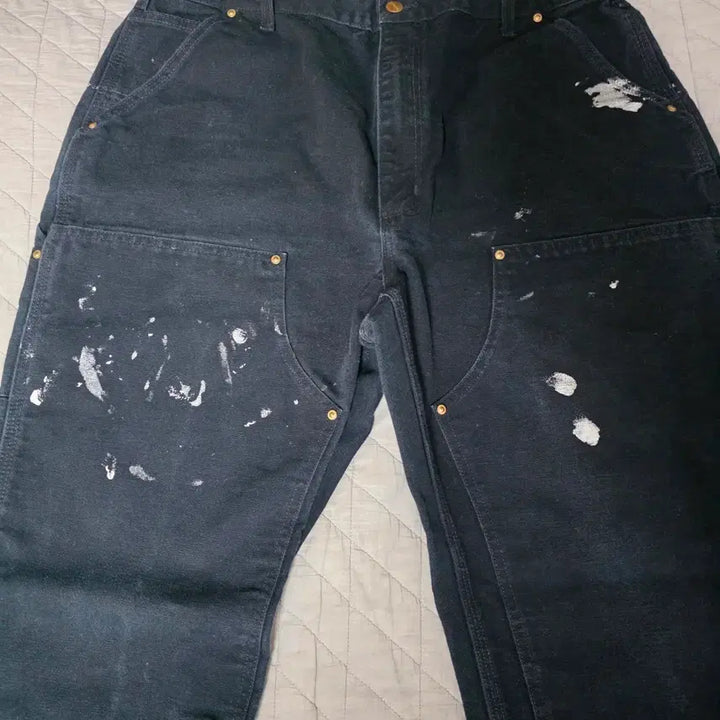 [BUNJANG] Carhartt B01 BLK Work Pants / [38] 빈티지 칼하트 더블니 B01 BLK 워크팬츠 페인팅 크롭 BK4