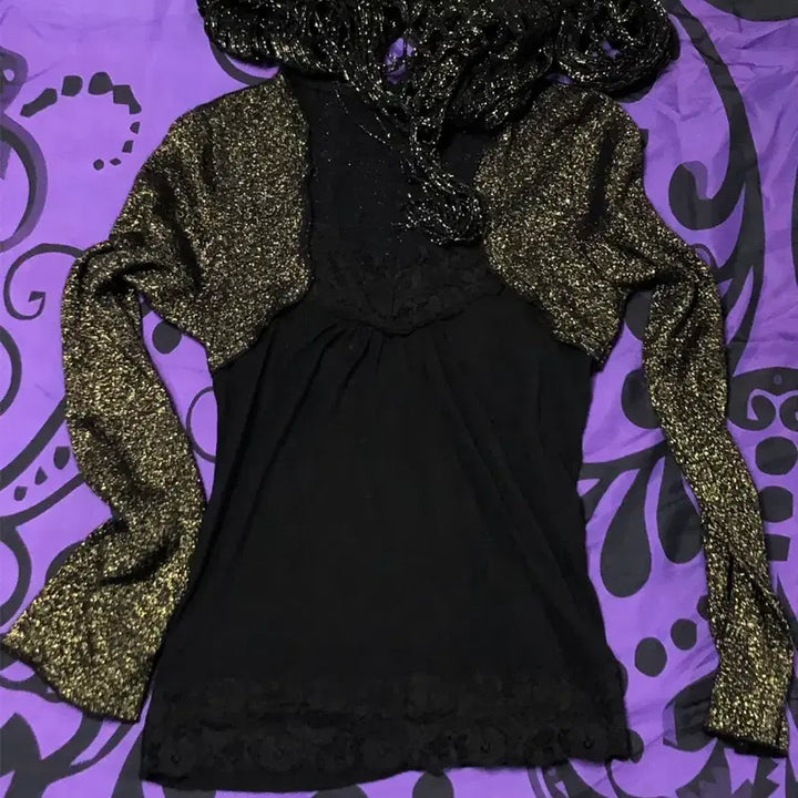 [BUNJANG] Fairy Punk Layered Look Black Gold Detail / 실물대존예 그런지 페어리 펑크룩 레이어드룩 블랙 골드디테일