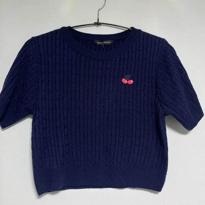[BUNJANG] Regenbogen Cherry Short Sleeve Knit Navy / 레겐보겐 체리 반팔 니트 네이비