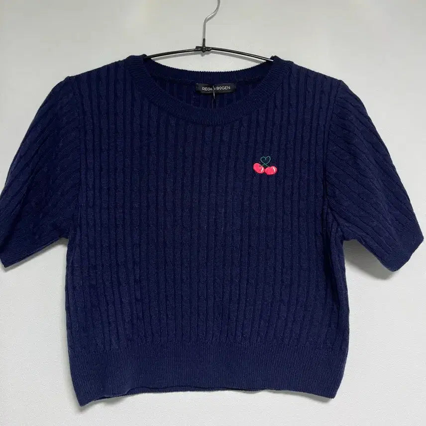 [BUNJANG] Regenbogen Cherry Short Sleeve Knit Navy / 레겐보겐 체리 반팔 니트 네이비