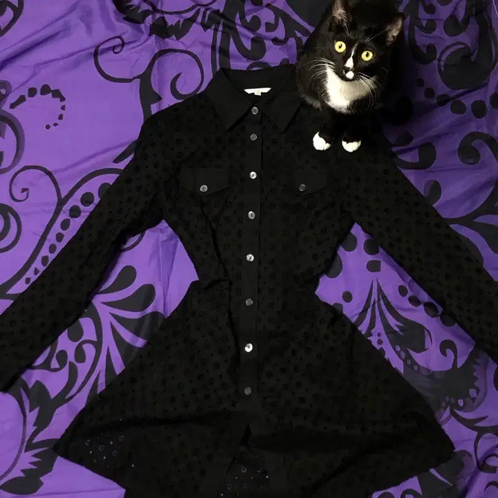 [BUNJANG] Layered Grunge Punching Black Long Shirt Dress / sale 완전레어다냥! 대대장템 레이어드 그런지 펀칭 블랙 롱 셔츠원피스