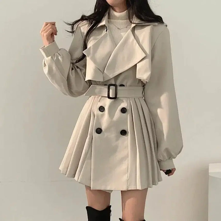[BUNJANG] Pleats Balloon Coat Dress / 플리츠 벌룬 코트 원피스