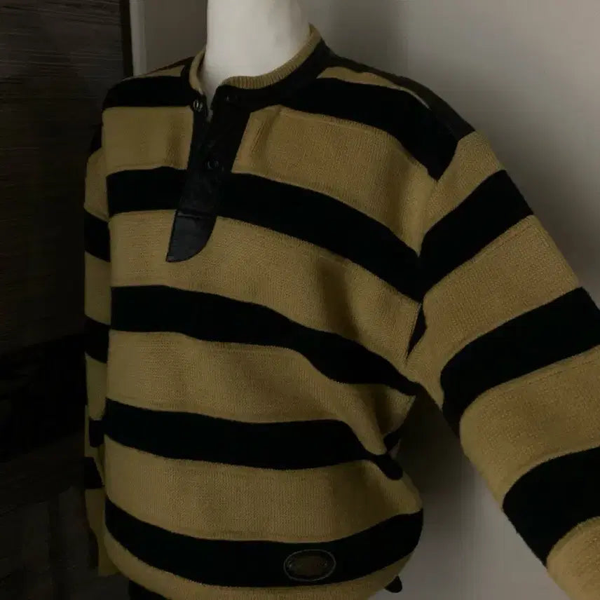 [BUNJANG] Adidas Stripe Leather Knit Sweater / 아디다스 스트라이프 가죽 니트