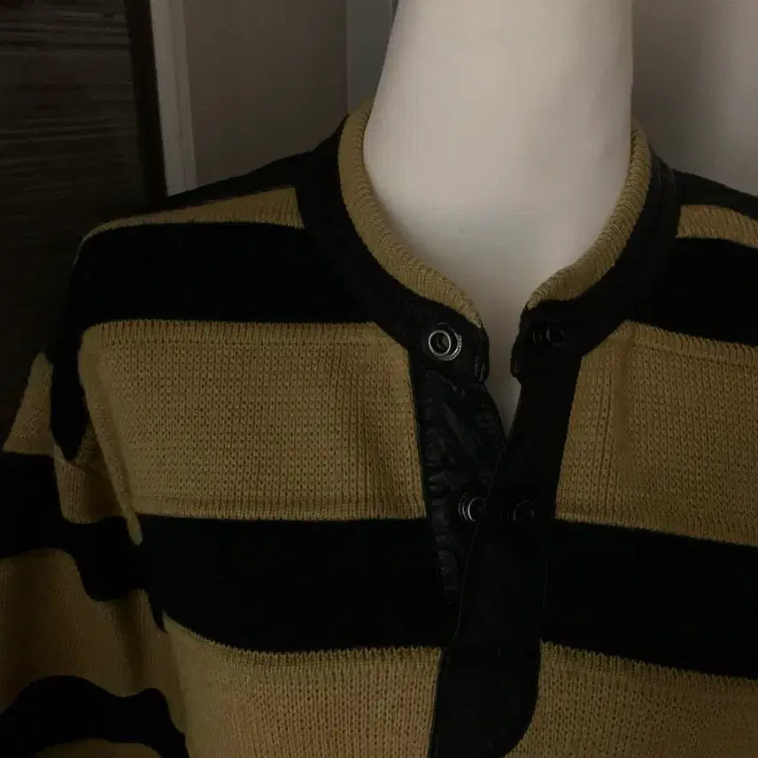 [BUNJANG] Adidas Stripe Leather Knit Sweater / 아디다스 스트라이프 가죽 니트