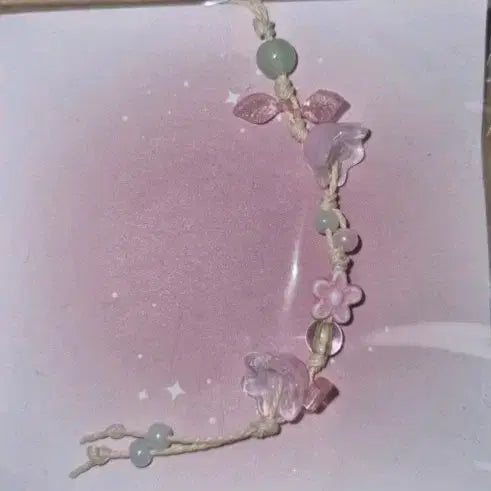 [BUNJANG] Pink Flower Bead Keyring / 분홍 꽃 비즈 키링