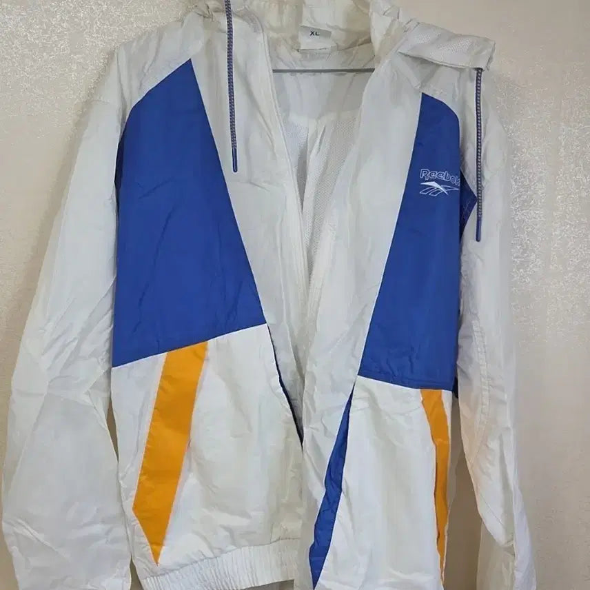 [BUNJANG] Reebok Windbreaker XL White/Blue/Yellow / 리복 바람막이 XL 화이트/블루/옐로우