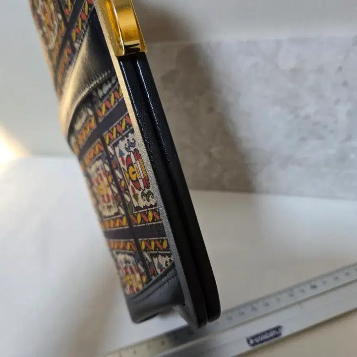 [BUNJANG] Vintage Pattern Leather & Fabric Clutch / 일제 빈티지 패턴 가죽+천 클러치