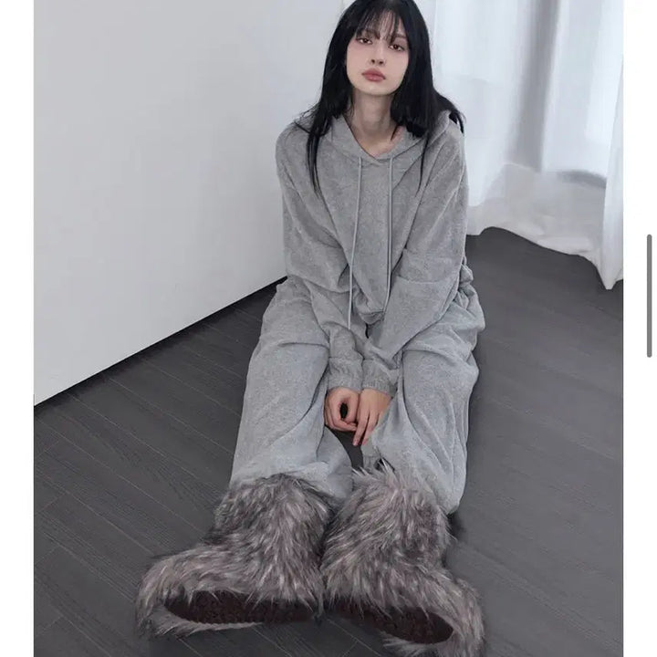 [BUNJANG] LeNSae Melange Fleece Hoodie Jogger Set / 렌세 멜란지 플리스 후디 조거 세트