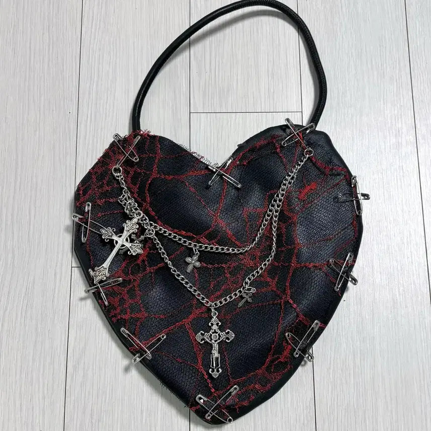 [BUNJANG] Vintage Gothic Punk Web Heart Handbag / 빈티지 고스 펑크 거미줄 하트모양 가방 핸드백