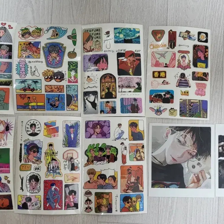 nct 팬아트 스티커 7종 + 폴라로이드 엽서 2종 일괄