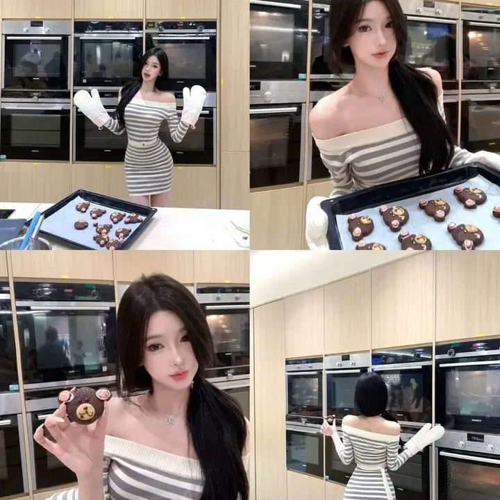 [BUNJANG] Off-Shoulder Knit Mini Dress with Belt - Gray / [새상품/*바로발송*] 벨트동봉 오프숄더 니트 미니 원피스 그레이