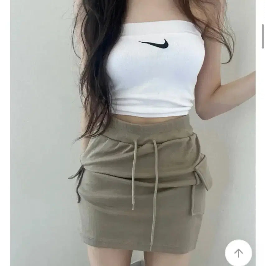 [BUNJANG] Cargo Bending Mini Skirt (Khaki) / 카고 밴딩 트레이닝 미니스커트 (카키)
