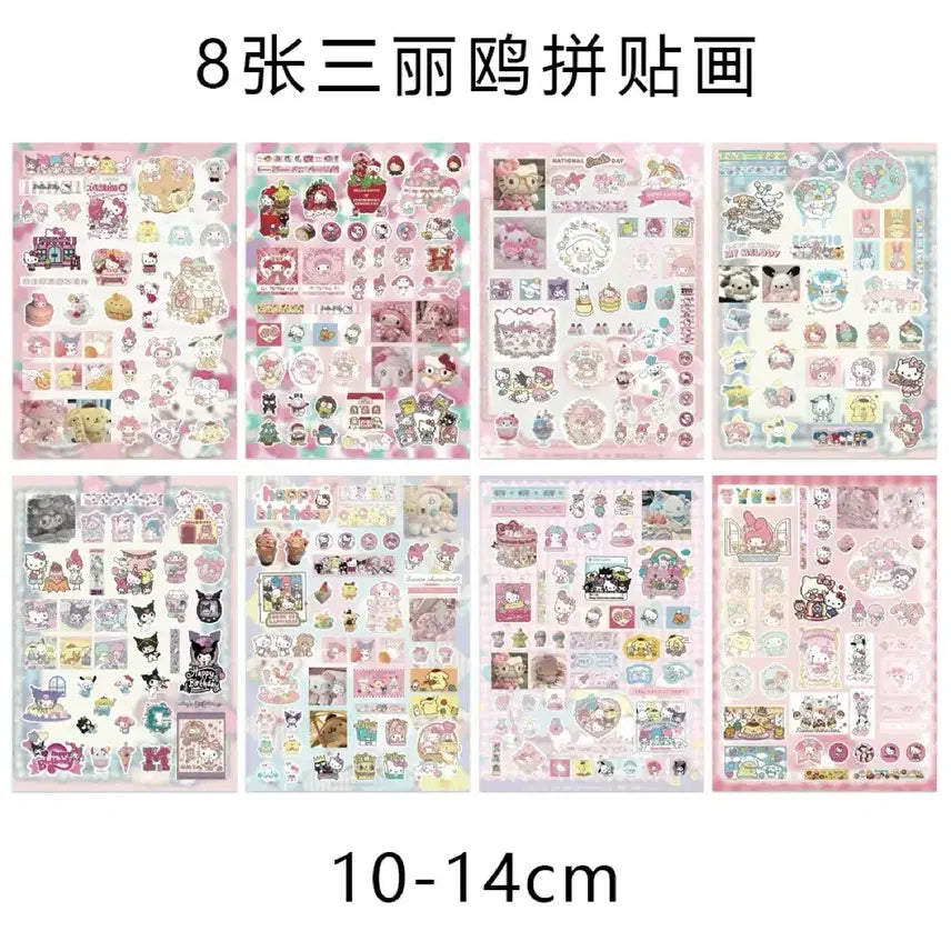 [BUNJANG] Sanrio Mixed Sticker Set / 8장 산리오 혼합 씰스티커 세트 헬로키티 쿠로미 시나모롤 다꾸