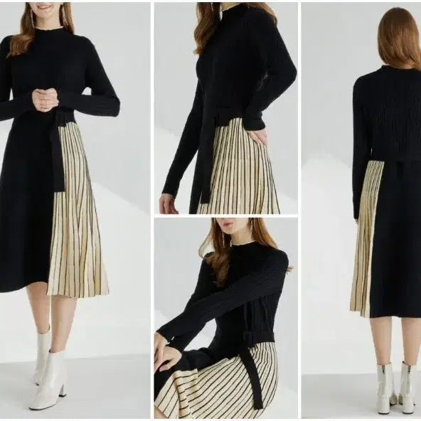[BUNJANG] Two-Tone Color-Block Knit Dress / 투톤 배색 니트 원피스