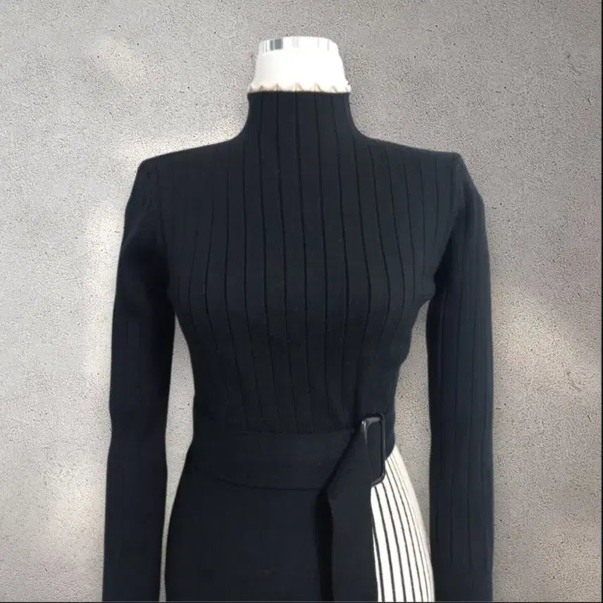 [BUNJANG] Two-Tone Color-Block Knit Dress / 투톤 배색 니트 원피스