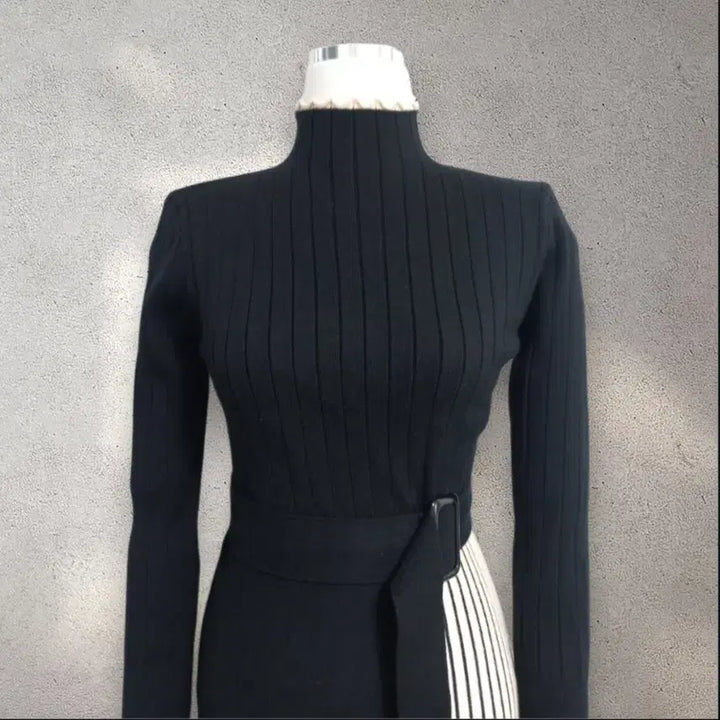 [BUNJANG] Two-Tone Color-Block Knit Dress / 투톤 배색 니트 원피스