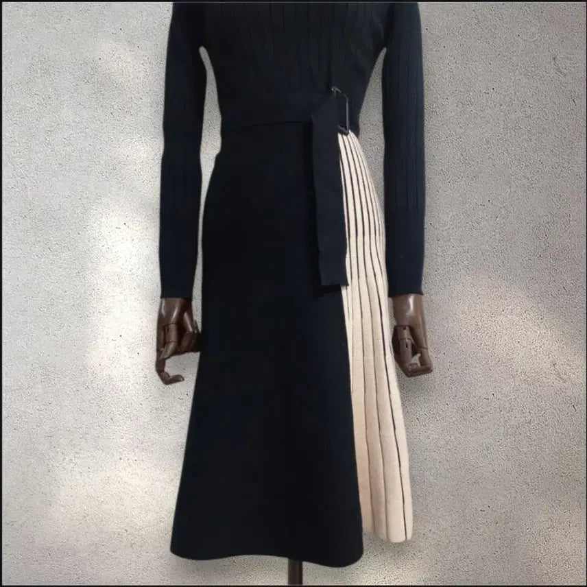 [BUNJANG] Two-Tone Color-Block Knit Dress / 투톤 배색 니트 원피스