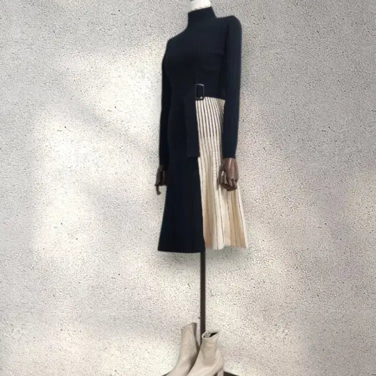 [BUNJANG] Two-Tone Color-Block Knit Dress / 투톤 배색 니트 원피스