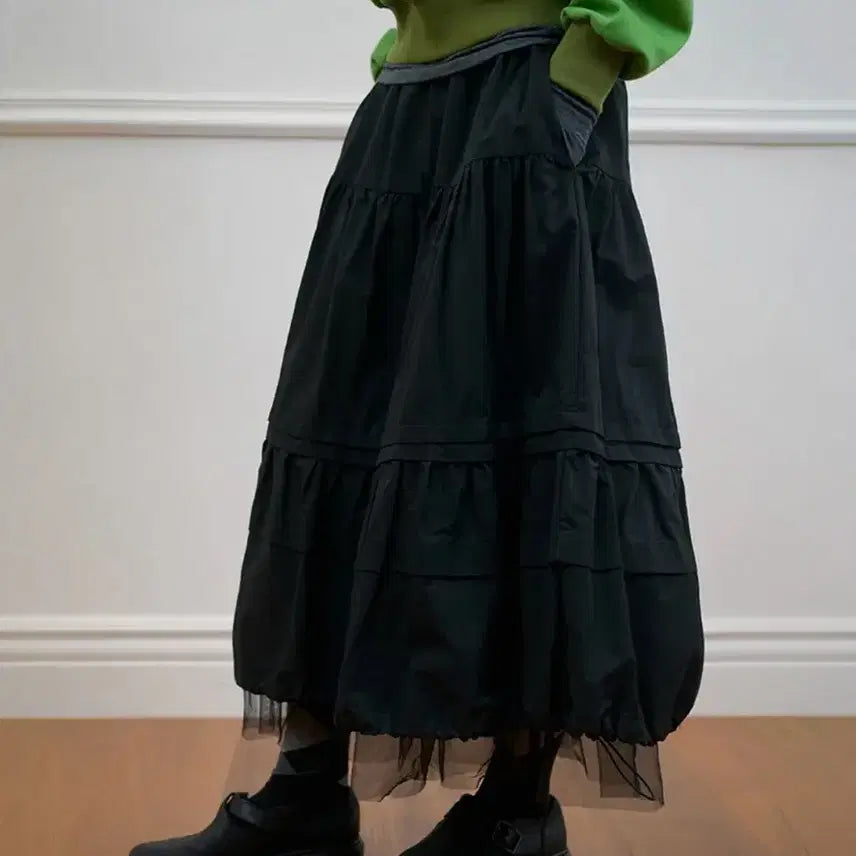 [BUNJANG] No Contents Shirring Mesh Skirt - Black / [노컨텐츠] 셔링 메쉬 스커트 _ 블랙
