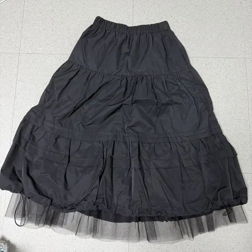 [BUNJANG] No Contents Shirring Mesh Skirt - Black / [노컨텐츠] 셔링 메쉬 스커트 _ 블랙