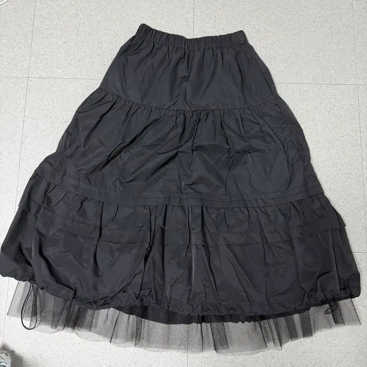 [BUNJANG] No Contents Shirring Mesh Skirt - Black / [노컨텐츠] 셔링 메쉬 스커트 _ 블랙