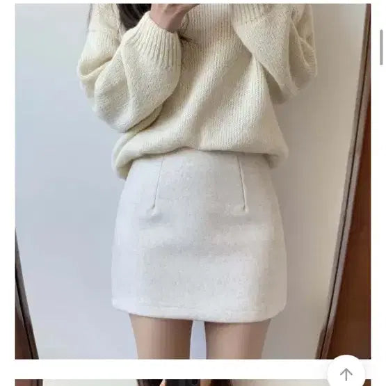[BUNJANG] Cream Ivory Wool Mini Skirt / 크림 아이보리 겨울 모직 미니 스커트
