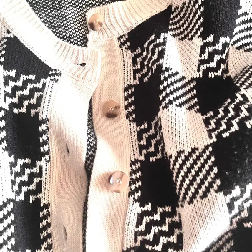 [BUNJANG] USALL Vintage Mori Check Crop Knit Cardigan / USALL 빈티지 모리 고전 체크 크롭 니트 가디건