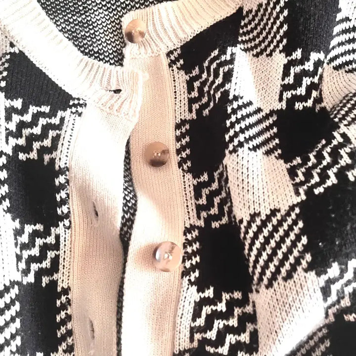 [BUNJANG] USALL Vintage Mori Check Crop Knit Cardigan / USALL 빈티지 모리 고전 체크 크롭 니트 가디건