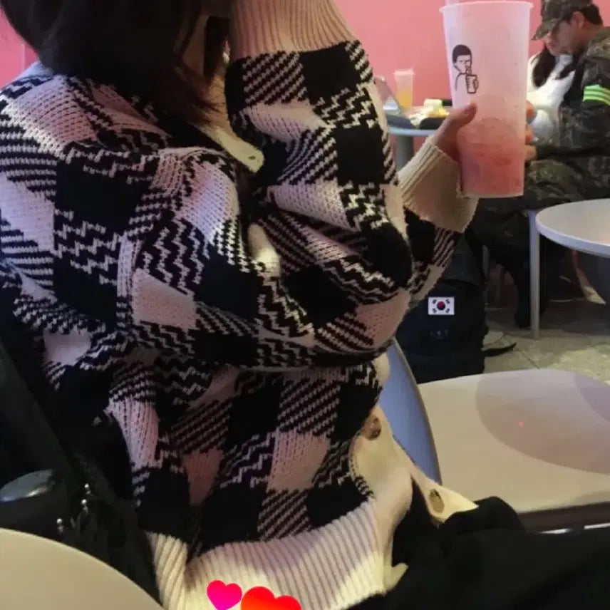 [BUNJANG] USALL Vintage Mori Check Crop Knit Cardigan / USALL 빈티지 모리 고전 체크 크롭 니트 가디건