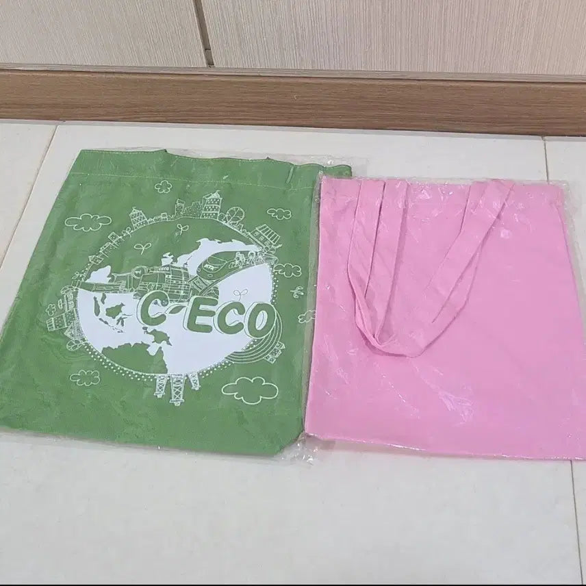 [BUNJANG] Eco-friendly Tote Bag (Pink/Green) / 에코백 토트백 가방 핑크 그린 새상품