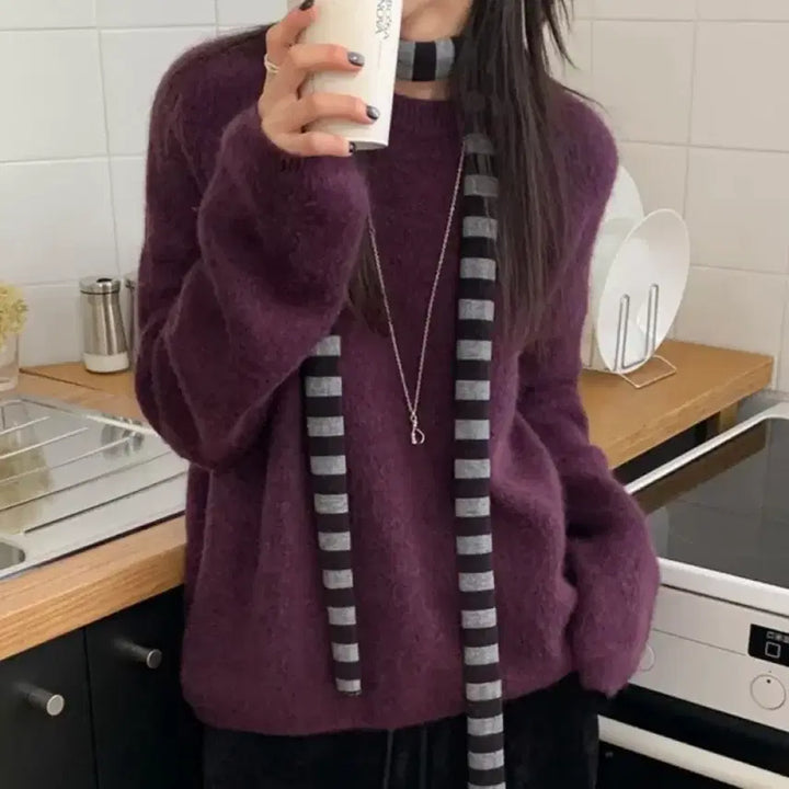 [BUNJANG] ObNine Angora Knit Sweater - Purple / 새상품) 오브나인 데이 앙고라 니트 퍼플