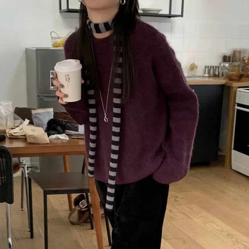 [BUNJANG] ObNine Angora Knit Sweater - Purple / 새상품) 오브나인 데이 앙고라 니트 퍼플