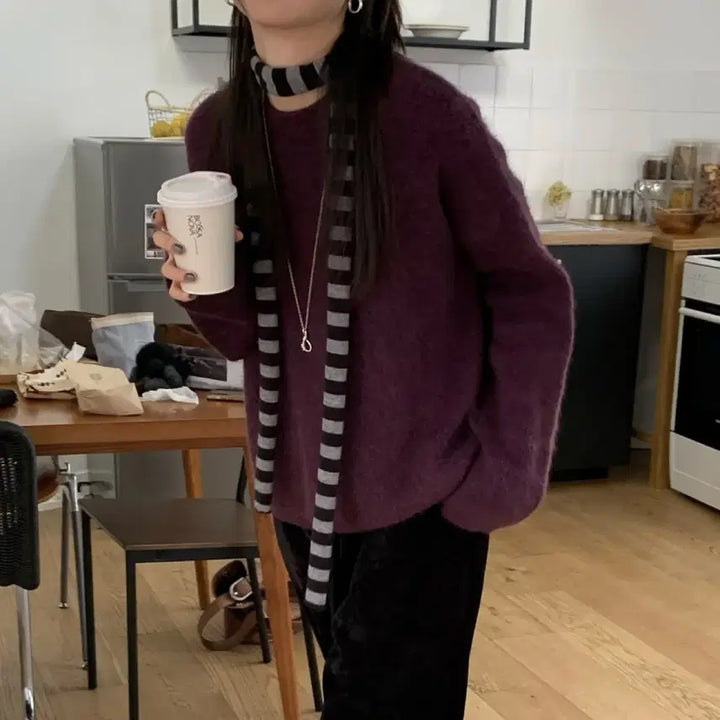 [BUNJANG] ObNine Angora Knit Sweater - Purple / 새상품) 오브나인 데이 앙고라 니트 퍼플