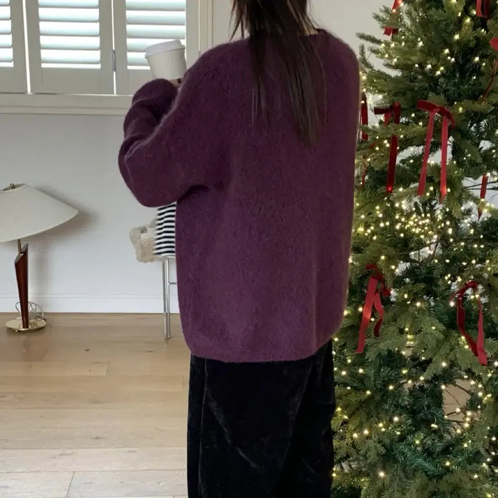 [BUNJANG] ObNine Angora Knit Sweater - Purple / 새상품) 오브나인 데이 앙고라 니트 퍼플