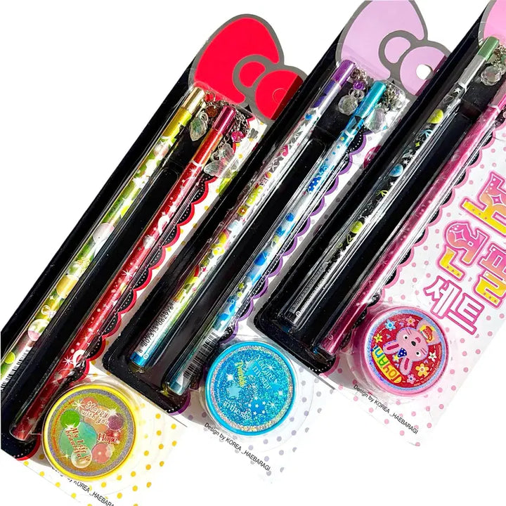 [BUNJANG] Retro Kitsch Gem Keyring Pencil & Sharpener Set / [고전문구] 레트로 키치 보석 키링 연필 & 연필깎이 세트