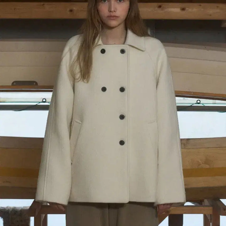 [BUNJANG] Annies Double Button Half Coat - Ivory / (새상품) 앤니즈 더블 버튼 하프코트 m 아이보리