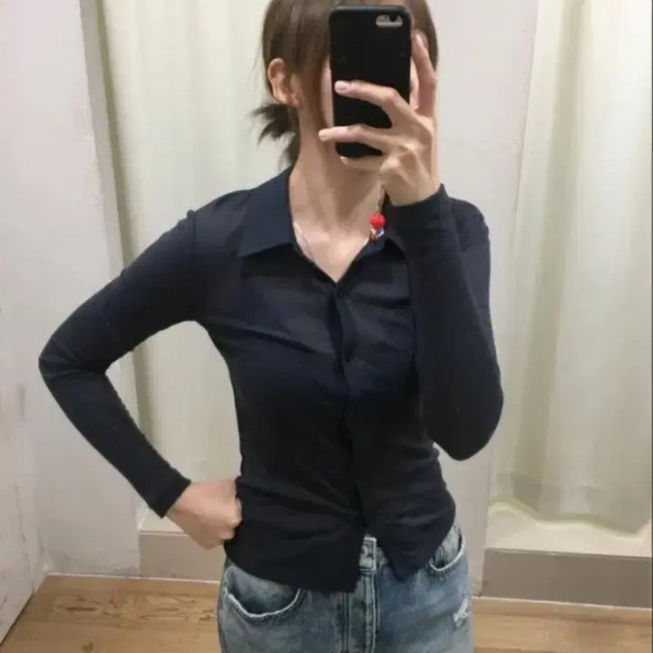 [BUNJANG] Flower Glam Cardigan Charcoal / 플라워 글램 카라티 free 차콜