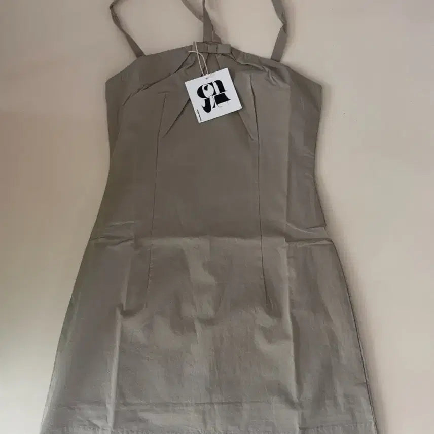 [BUNJANG] Ribbon Halterneck Mini Dress (Khaki) / const 리본 홀터넥 미니 원피스 (카키)