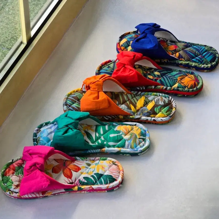 [BUNJANG] Ribbon Flower Quilted Slippers / 리본 플라워 퀼팅 슬리퍼 4color