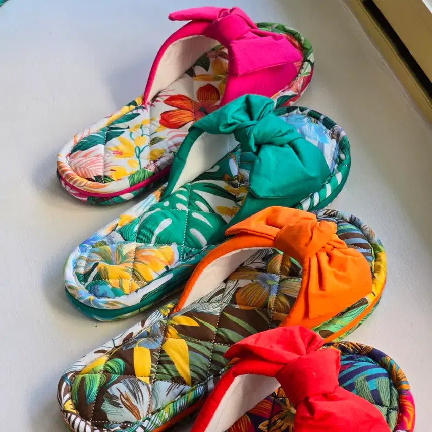 [BUNJANG] Ribbon Flower Quilted Slippers / 리본 플라워 퀼팅 슬리퍼 4color
