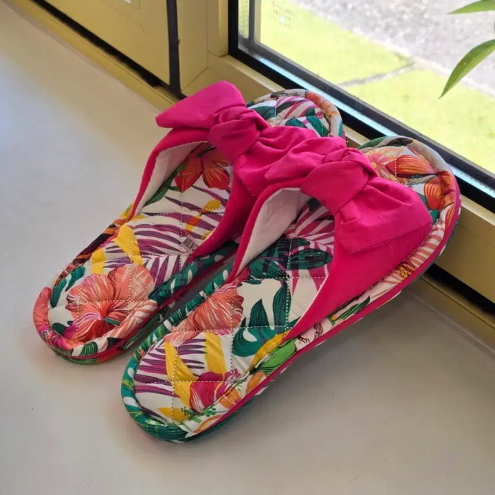 [BUNJANG] Ribbon Flower Quilted Slippers / 리본 플라워 퀼팅 슬리퍼 4color