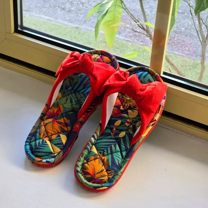 [BUNJANG] Ribbon Flower Quilted Slippers / 리본 플라워 퀼팅 슬리퍼 4color