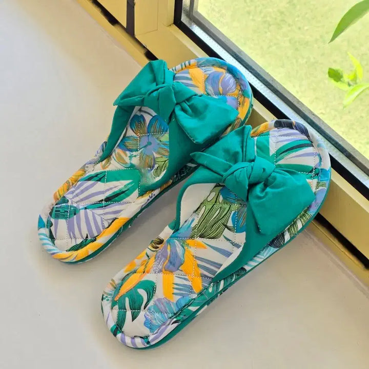 [BUNJANG] Ribbon Flower Quilted Slippers / 리본 플라워 퀼팅 슬리퍼 4color