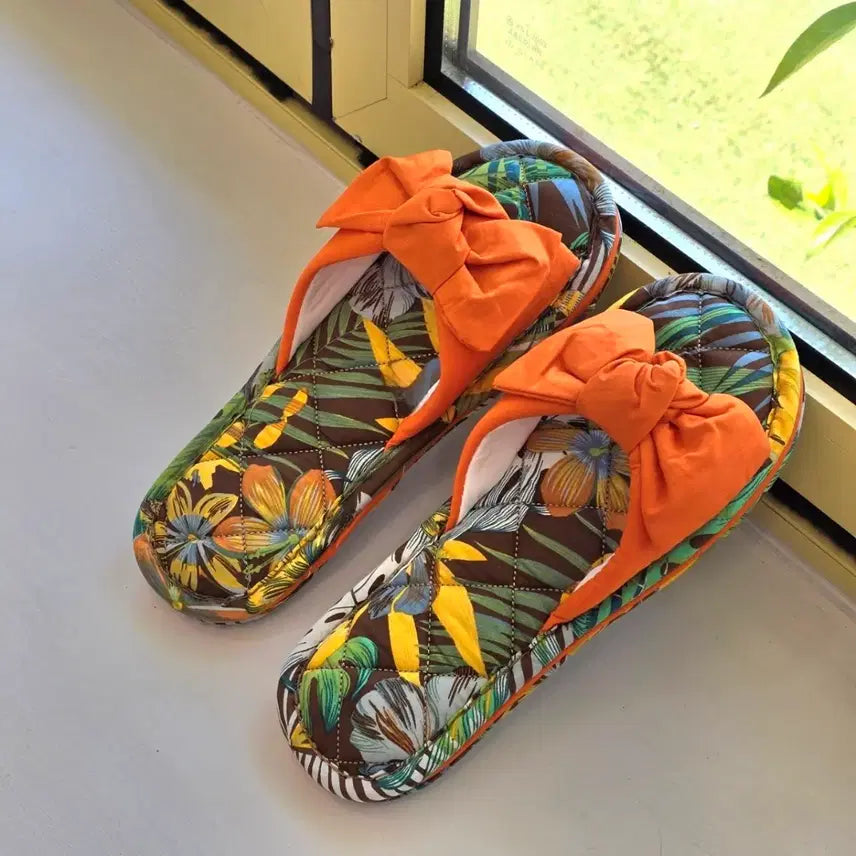 [BUNJANG] Ribbon Flower Quilted Slippers / 리본 플라워 퀼팅 슬리퍼 4color