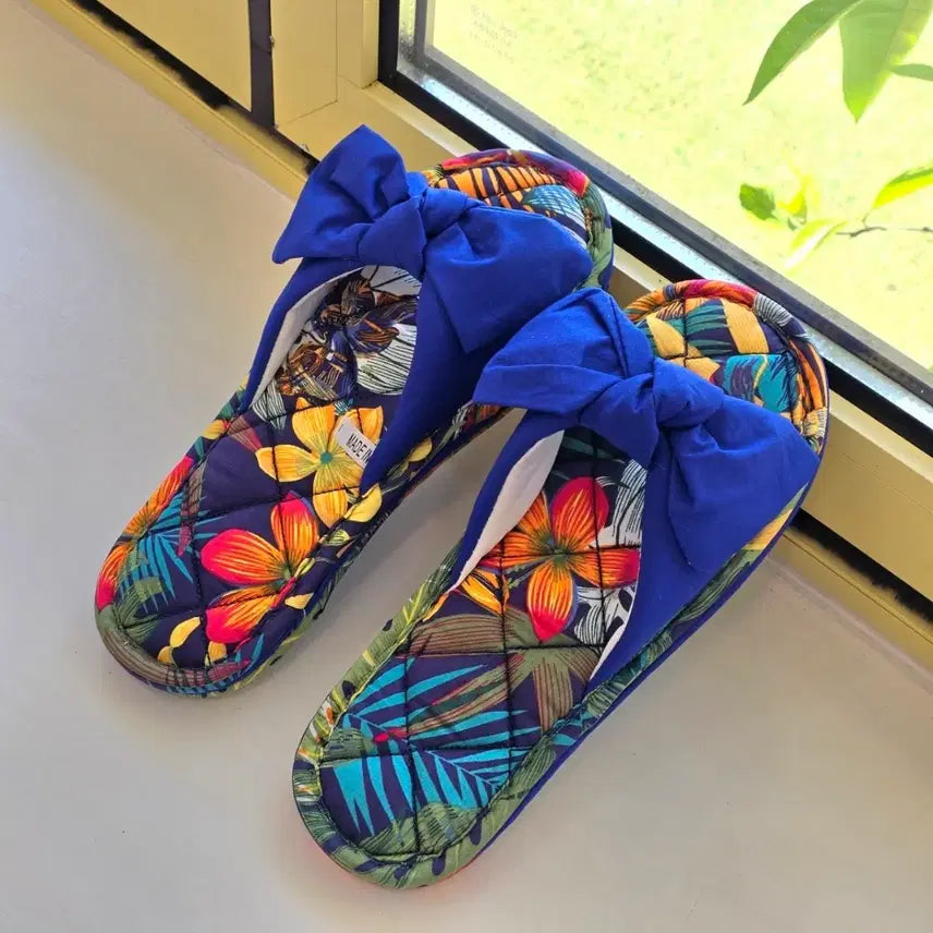 [BUNJANG] Ribbon Flower Quilted Slippers / 리본 플라워 퀼팅 슬리퍼 4color