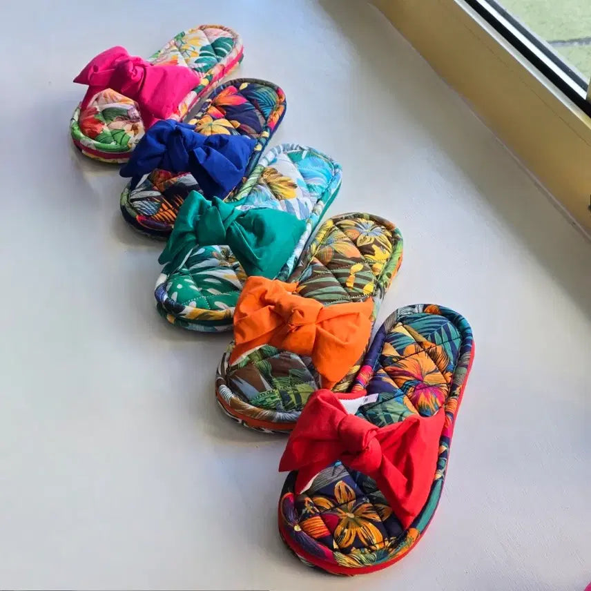 [BUNJANG] Ribbon Flower Quilted Slippers / 리본 플라워 퀼팅 슬리퍼 4color